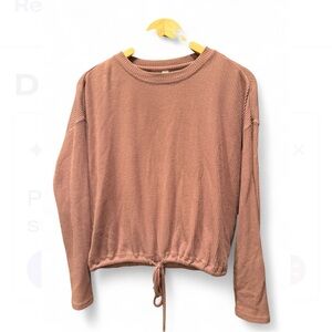 Cotton On Body Mauve Ribbed Knit Tie Front Long Sleeve Top, size M